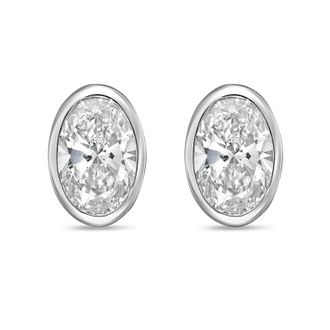 Diana M. Jewels 14Kt White Gold 2.50 cts Lab Grown Oval Diamond Bezel Studs