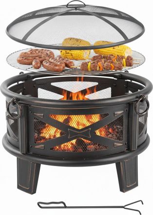 Relaxdays Relaxdays Brasero &Oslash; 66 Cm, C/ Parrilla, Protector De Chispas Y Atizador, Hoguera De Jard&iacute;n, Cesta De Fuego, Negro/bronce