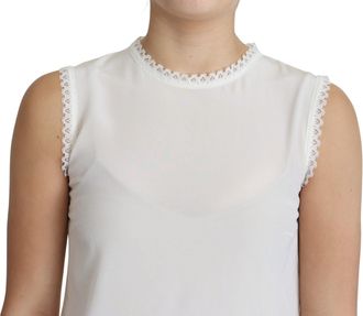 Dolce & Gabbana Womens White Blouse Silk Lace Trimmed Sleeveless Top