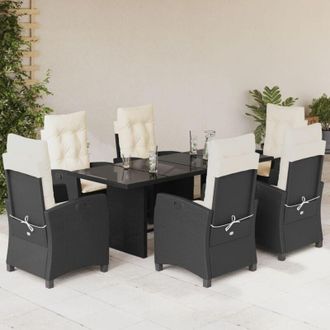 vidaXL Set De Comedor De Jard&iacute;n 7 Pzas Y Cojines Rat&aacute;n Sint&eacute;tico Negro Vidaxl