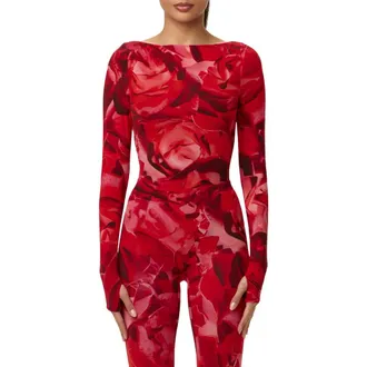 Naked Wardrobe Bare Print Bodysuit in Rouge Rose at Nordstrom, Size X-Small