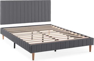 HOMN Base tapizada + cabecero 140x200 cm gris oscuro