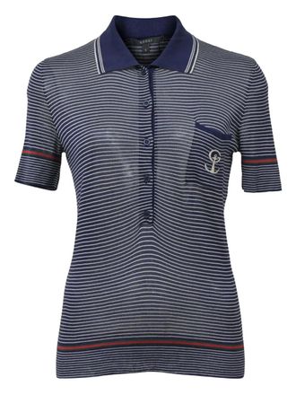 Gucci striped anchor knit polo shirt - women - Silk - S - Blue