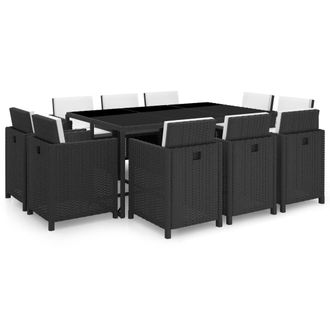 vidaXL Set Comedor De Jard&iacute;n 11 Piezas Y Cojines Rat&aacute;n Sint&eacute;tico Negro Vidaxl