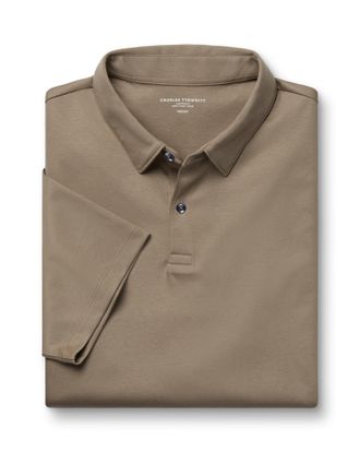 CHARLES TYRWHITT Jersey Cotton Polo - Mocha Size Large by Charles Tyrwhitt