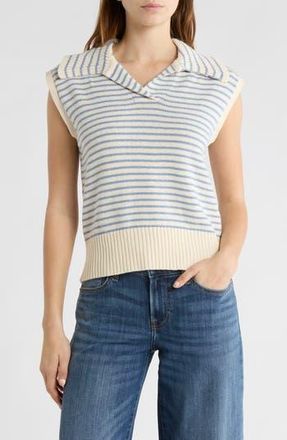 Elie Tahari Stripe Johnny Collar Sweater in Natural/Chambray Stripe at Nordstrom Rack, Size X-Small