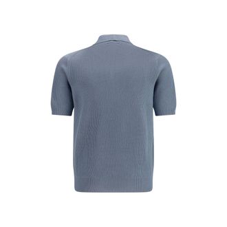 Brunello Cucinelli Mens Blue Cotton Polo Shirt