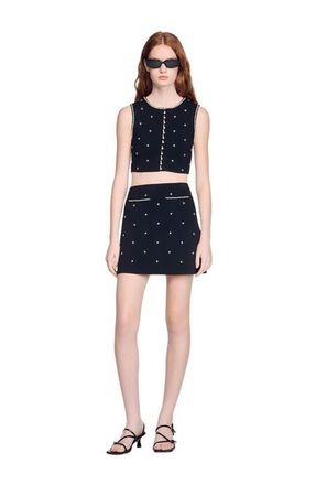 Sandro Rhinestone embroidered knit skirt in Black at Nordstrom, Size 36 Eu
