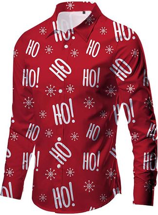 Generic Mens Christmas Shirt Xmas Holiday Party Dress Shirts Long Sleeve Snow Print Christmas Tree Shirt Santa Claus Shirts Long Sleeve Button Up Dress