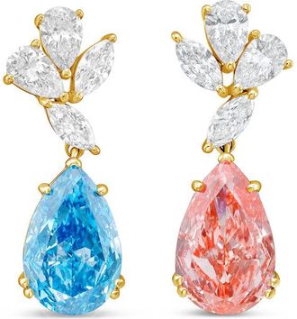 Diana M. Jewels 14kt Yellow Gold 10cts Lab Grown Blue & Pink Diamond Drop Earrings