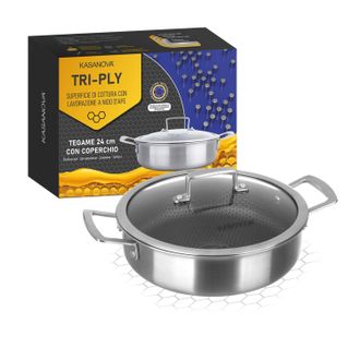 KASANOVA Tegame 24 cm con coperchio a 3 strati Tri - ply