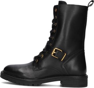 Omoda Schoenen, Dames, Zwart, 38 EU, Leer, Zwarte leren veterschoenen met gouden details