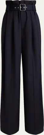 Ralph Lauren Collection Pleated Grain De Poudre Wide-Leg Belted Pants