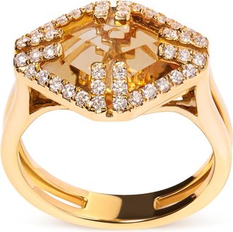 House of Brilliance 14K Yellow Gold Marquise-Cut Yellow Citrine and 1/3 Cttw Diamond Halo Cocktail Ring