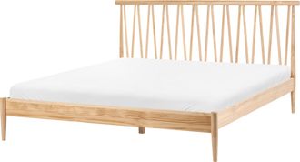 Beliani Cama De Madera Estilo Moderno 180 X 200 Cm Somier De Listones Marr&oacute;n Claro Urdos
