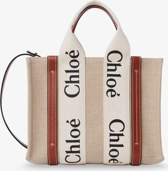 Chlo&eacute; Womens Tote Bag Linen And Leather Beige Linen-Cotton-Leather Shoulder Linen/cotton/leather