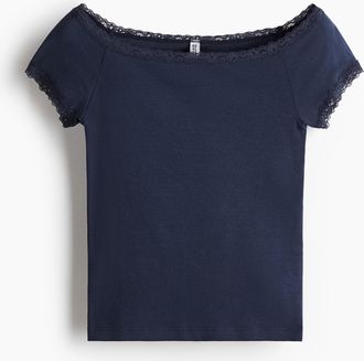 H&M Off-Shoulder-Shirt - Blue