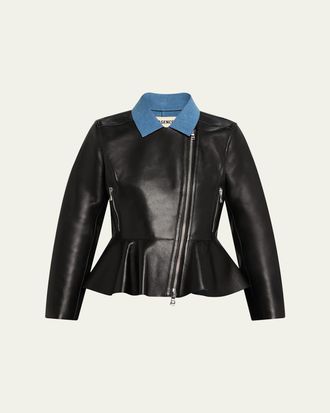 L'agence Lyric Leather Peplum-Hem Biker Jacket