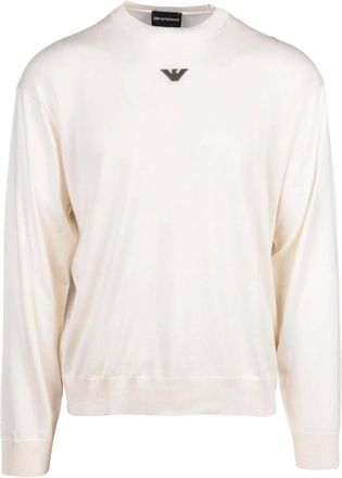 Emporio Armani Round-neck Knitwear, male, White, Size: 2XL Maglioncino Girocollo