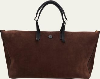Moncler Mens Carlo Suede Leather-Trim Weekender Duffel Bag