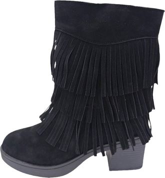 Generic Black Womens Casual Boots with Mid Calf Design and Side Zipper for Everyday Comfort in Cold Weather