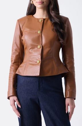 Marciano Cara Leather Jacket in Brown at Nordstrom, Size 10 Us