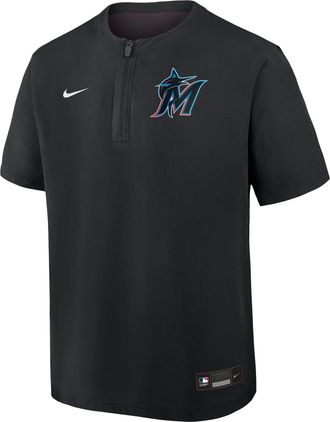 Nike Miami Marlins Authentic Collection Nike Mens Dri-FIT MLB 1/4-Zip Short-Sleeve Windshirt in Black | 04HF0GIMMQM-Q9T