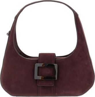 Roger Vivier Burgundy Suede Crescent Buckle Shoulder Bag