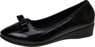 Generic Black Womens Wedge Heel Shoes with Round Toe and Bow Embellishment for A Comfortable and Versatile Fit