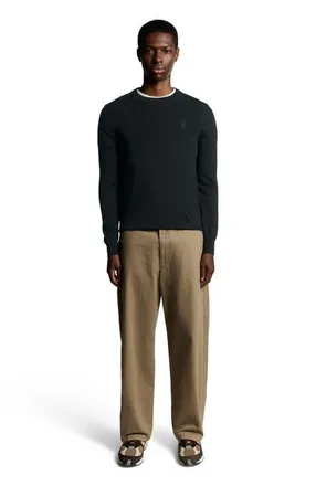 Lyle & Scott Tonal Eagle Merino Crew Neck Sweater in Jet Black at Nordstrom, Size Xx-Large