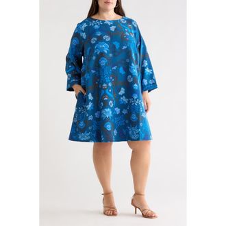 Sugarlips Palmate Floral Shift Minidress in Teal-Blue at Nordstrom, Size 2X