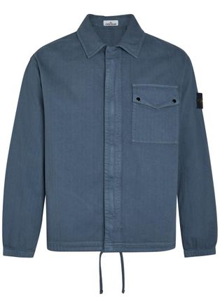 Stone Island Logo-appliqu&eacute;d Herringbone Cotton Jacket - Blue Dark - XL