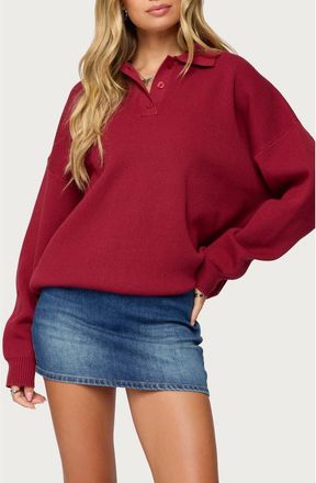 Edikted Lorie Oversize Polo Sweater in Red at Nordstrom, Size X-Large