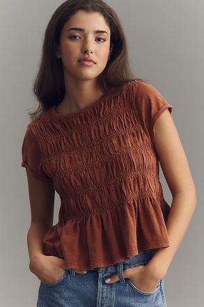 Pilcro Tabby Ruched Cap-Sleeve Tee by Pilcro