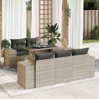 vidaXL Vidaxl - Set De Sof&aacute;s De Jard&iacute;n 6 Pzas Y Cojines Rat&aacute;n Sint&eacute;tico Gris
