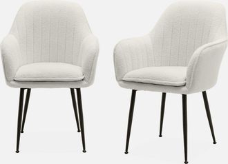 Sweeek Sweeek - Sill&oacute;n Borreguito Con Patas De Metal, Set De 2, Shella Borreguito, Borreguito Blanco, 57x59x84.5 Cm