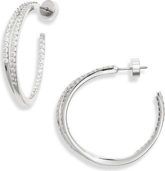 Nordstrom Pav&eacute; Double Hoop Earrings in Clear- Silver at Nordstrom