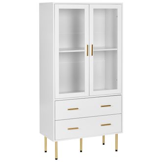 Beliani Beliani - Vitrina Con Puertas De Vidrio 2 Cajones Patas De Oro Blanco Milora