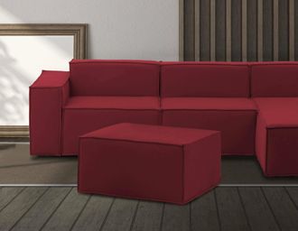 Talamo Italia Talamo Italia - Puff Barbara, Otomana De La Sala De Estar, 100% Made In Italy, Sill&oacute;n Relax En Tela Tapizada, 80x70h43cm, Rojo, Con Embalaje Reforzado
