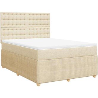 vidaXL Cama Box Spring Con Colch&oacute;n Tela Color Crema 140x190 Cm Vidaxl