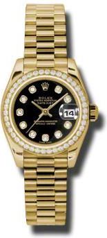 Rolex Lady-Datejust 26 Black Dial 18K Yellow Gold President Automatic Ladies Watch 179138BKDP