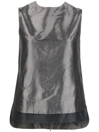 Shiatzy Chen contrasting-trim detail blouse - women - Mulberry Silk/Polyester/Acetate - 38 - Grey
