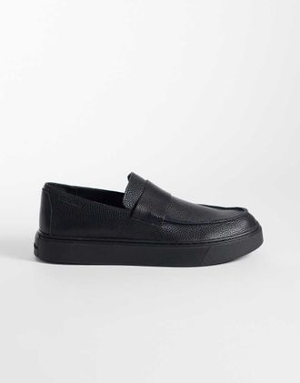 Calvin Klein Mocassini in pelle neri con suola spessa-Nero