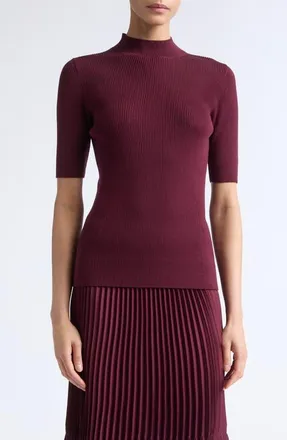 Lafayette 148 New York Rib Mock Neck Sweater in Aubergine at Nordstrom, Size X-Large
