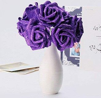 OEM Ramo Artificial De 7 Piezas, Flores De Espuma Brillantes, Decoraci&oacute;n Nupcial, Bricolaje, Rosa - Morado