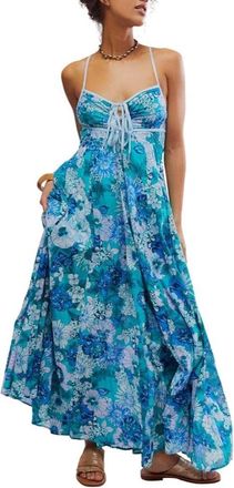 Free People Dream Weaver Maxi Dress Women Aqua Combo Floral Cotton GBO3357