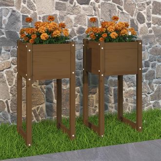 vidaXL Vidaxl - Jardinera 2 Uds Madera Maciza De Pino Marr&oacute;n Miel 40x40x81 Cm