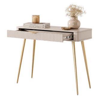 Dmora Toalet Katerara, Tocador Con Caj&oacute;n, Estructura De Metal, Encimera De Madera Nobilitada, 100x38x78h Cm Beige