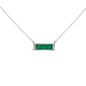 House of Brilliance Sterling Silver Diamond Accent and Green Agate Bar Pendant Necklace at Nordstrom