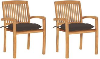 vidaXL Vidaxl - Sillas De Jard&iacute;n 2 Uds Madera De Teca Con Cojines Gris Taupe
